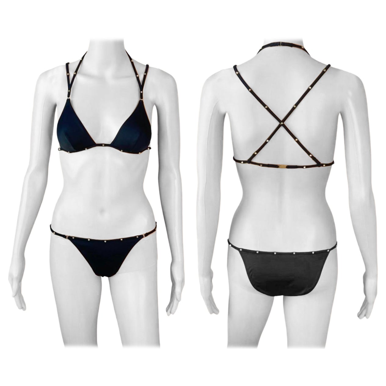 Zweiteiliger Bikini-Badeanzug mit Nieten von Tom Ford für Gucci H/W 2003 Bondage im Angebot