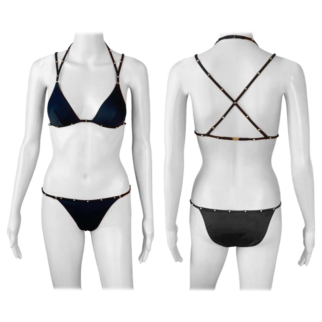 Tom Ford for Gucci F/W 2003 Bondage Studded Two-Piece Bikini Swimsuit Swimwear For Sale