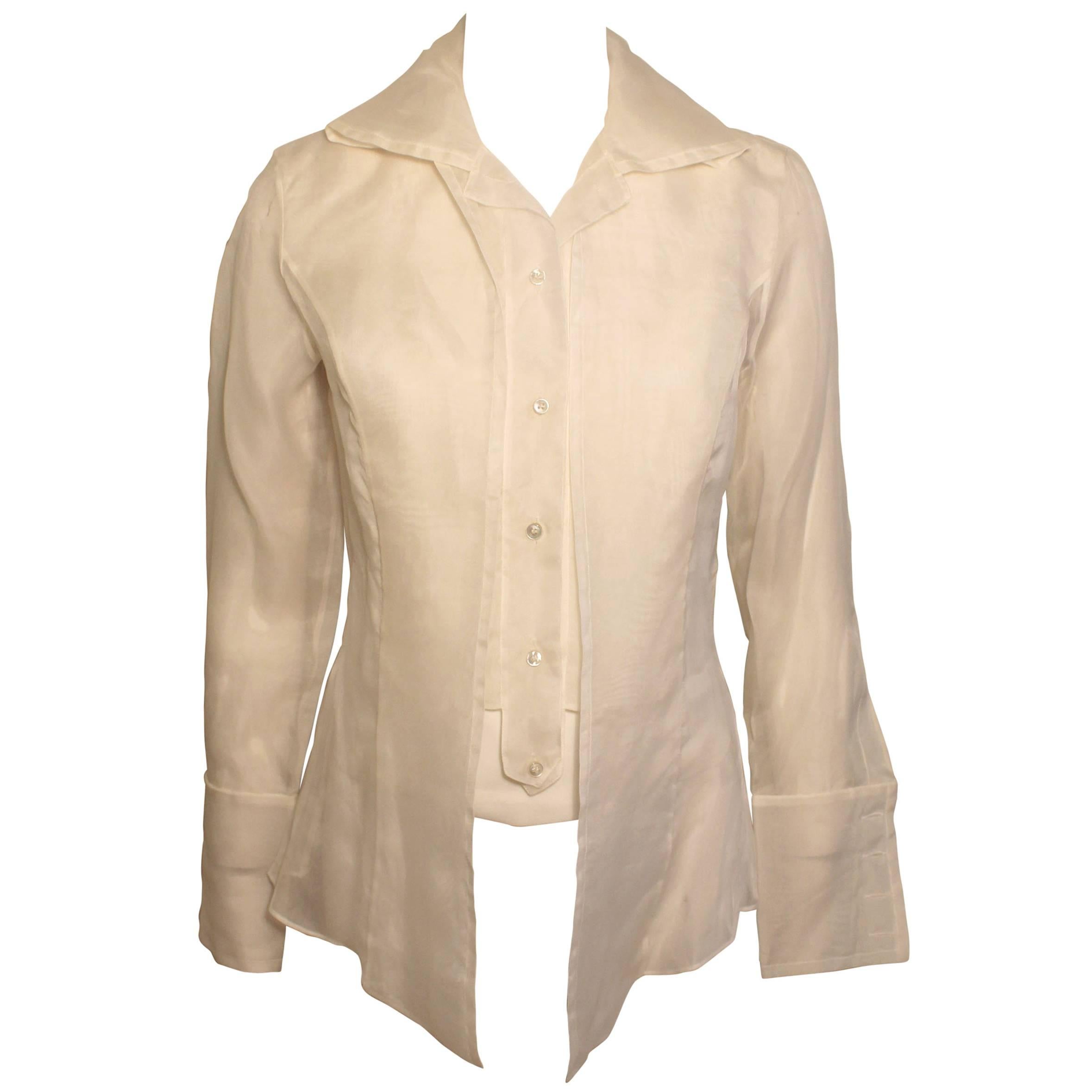 Gianfranco Ferre 2 Piece Creme Sheer Silk Blouse with Camisole