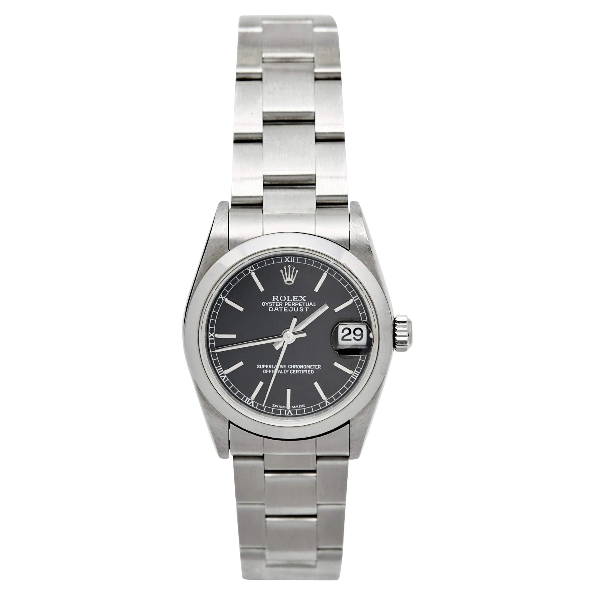 Rolex Black Stainless Steel Datejust 78240 Women's Wristwatch 31 mm