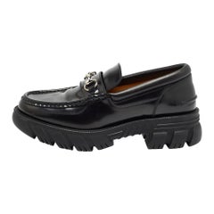 Gucci Black Leather Horsebit Slip On Loafers Size 44.5