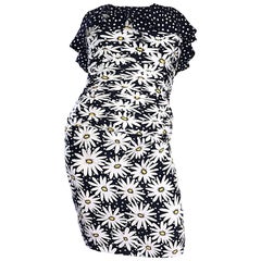 Fabulous Vintage 80s Black and White Daisy Polka Dot Print Sz 4 Strapless Dress 