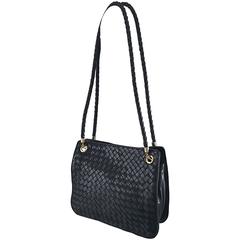 Bottega Veneta Vintage Classic Black Woven Napa Leather Shoulder Bag Purse Tote 5