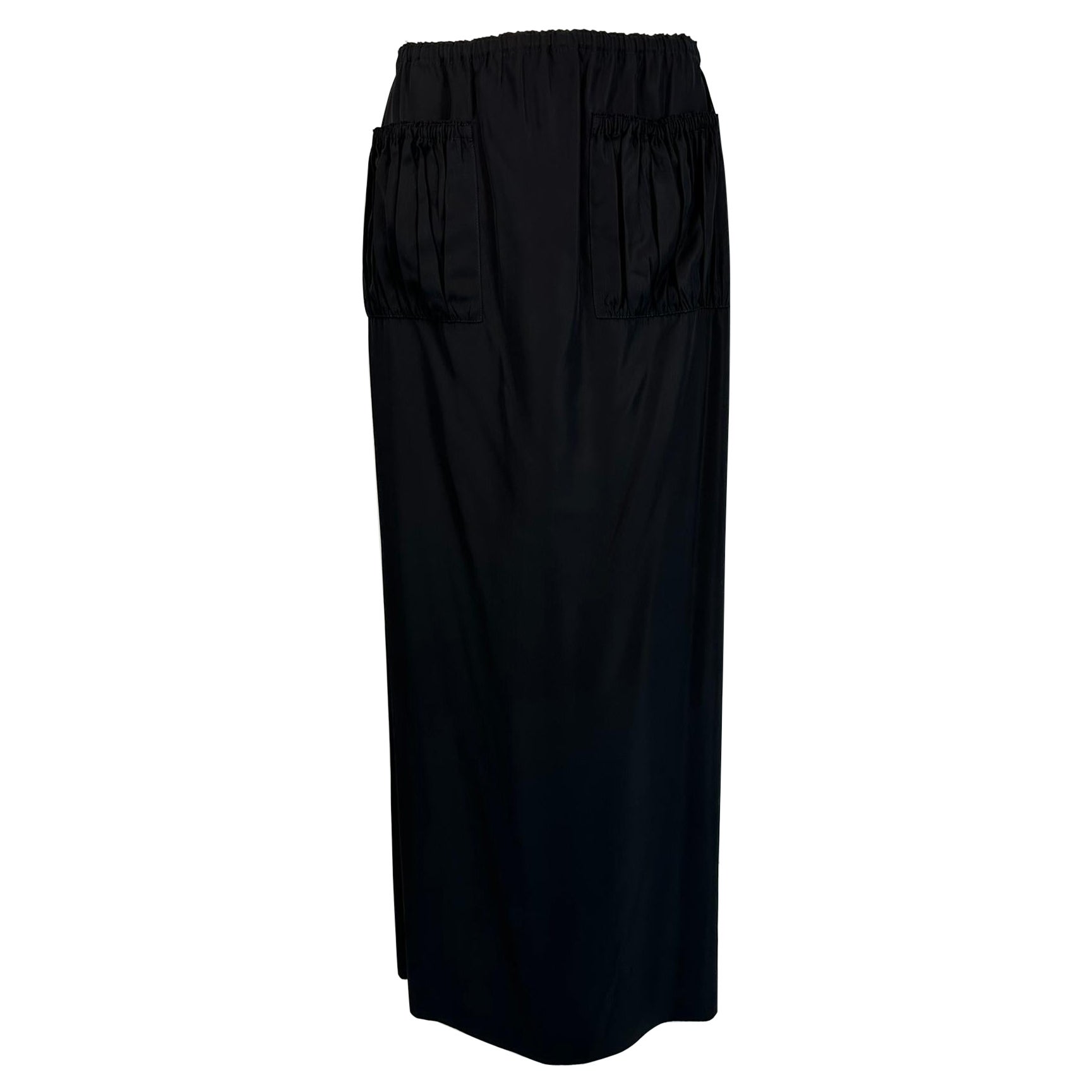 Jean Paul Gaultier Black Taffeta Hip Front Patch Pocket Maxi Skirt NWT 10 For Sale
