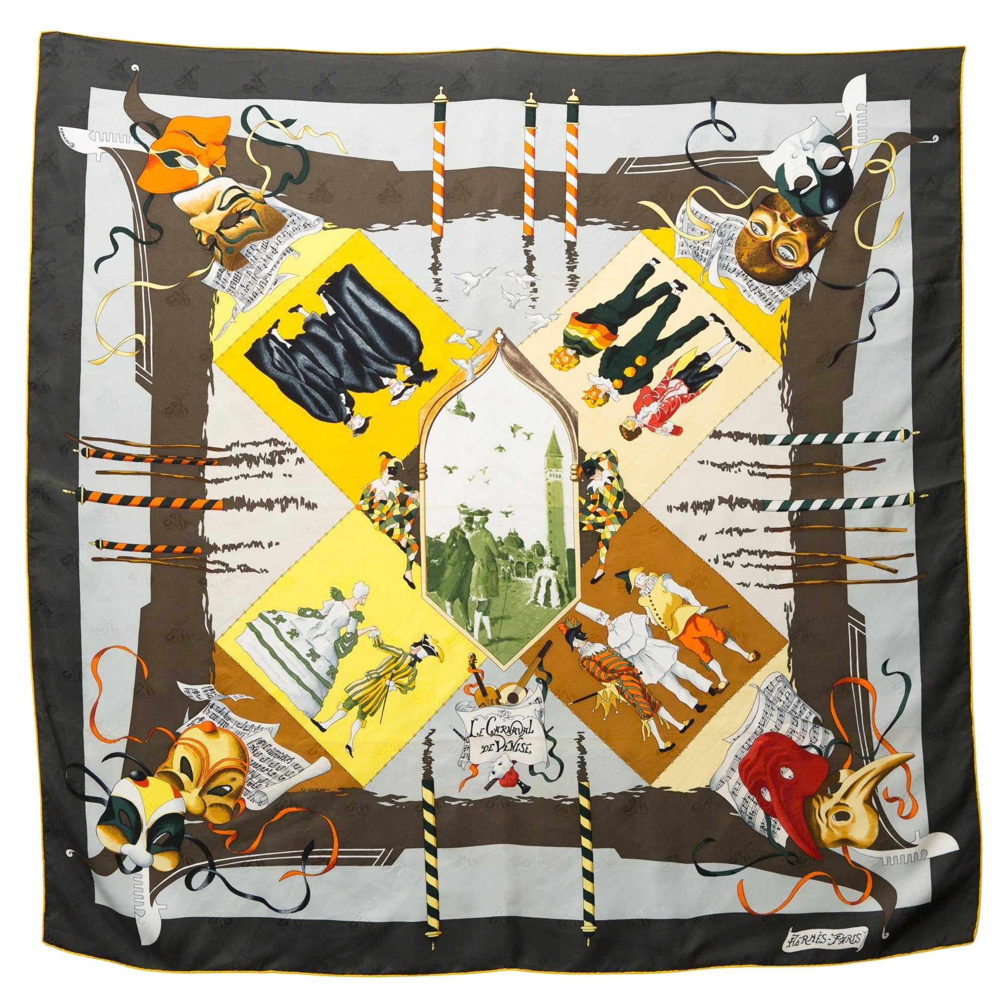 Hermes Le Carnaval De Venise by H de Watrigant Silk Scarf