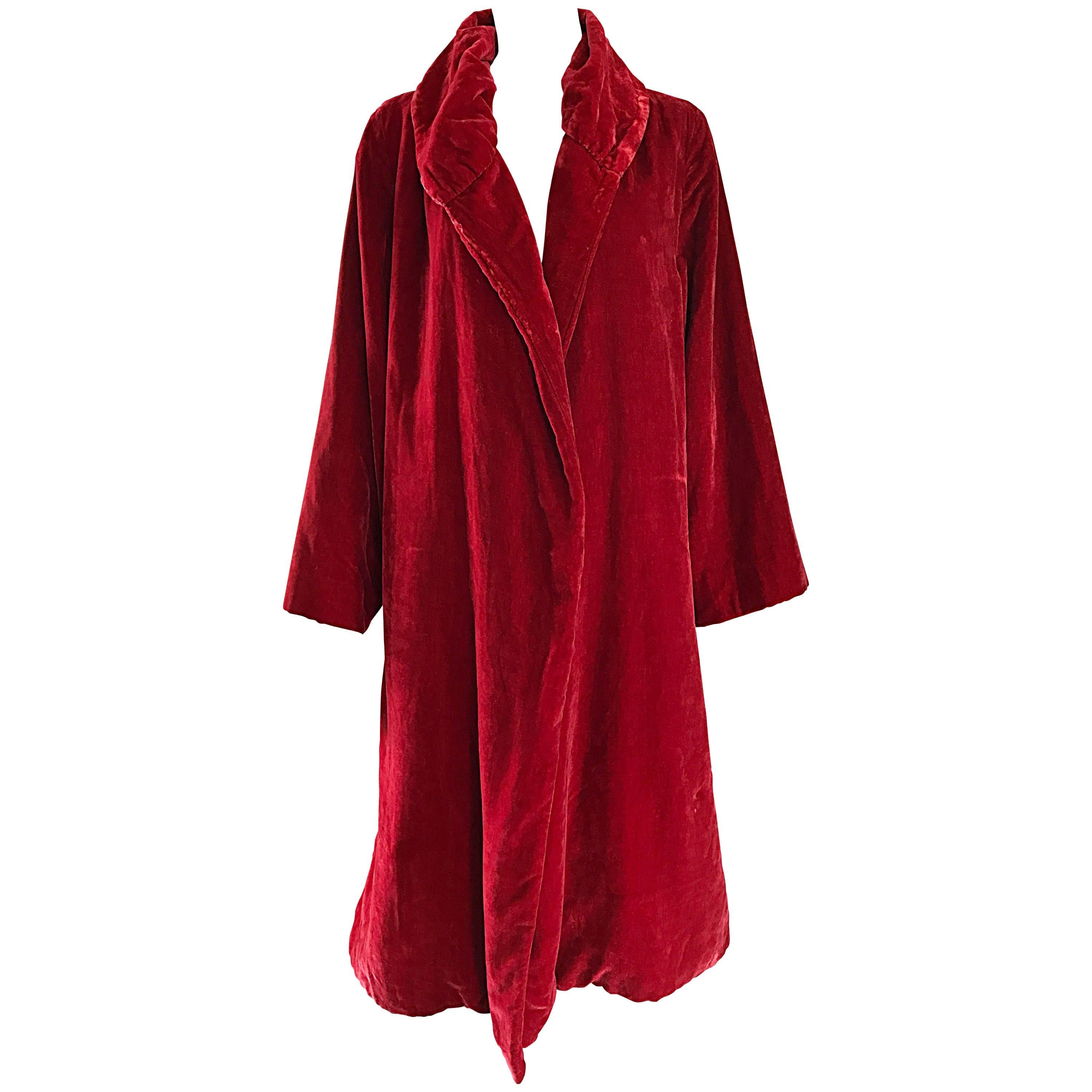 1920s Silk Velvet Blood Red Vintage 20s Luxurious Opera Flapper Jacket Coat