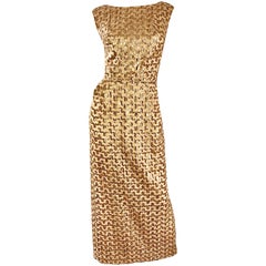 Amazing 1960s Vintage Gold Silk Fully Sequined Sleeveless 60s Evening Gown Dress