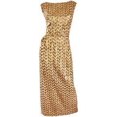 Amazing 1960s Vintage Gold Silk Fully Sequined Sleeveless 60s Evening Gown Dress 11