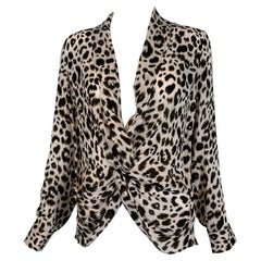 L’AGENCE Leopard Print Silk Plunge V Neckline Twisted Wrap Blouse XS