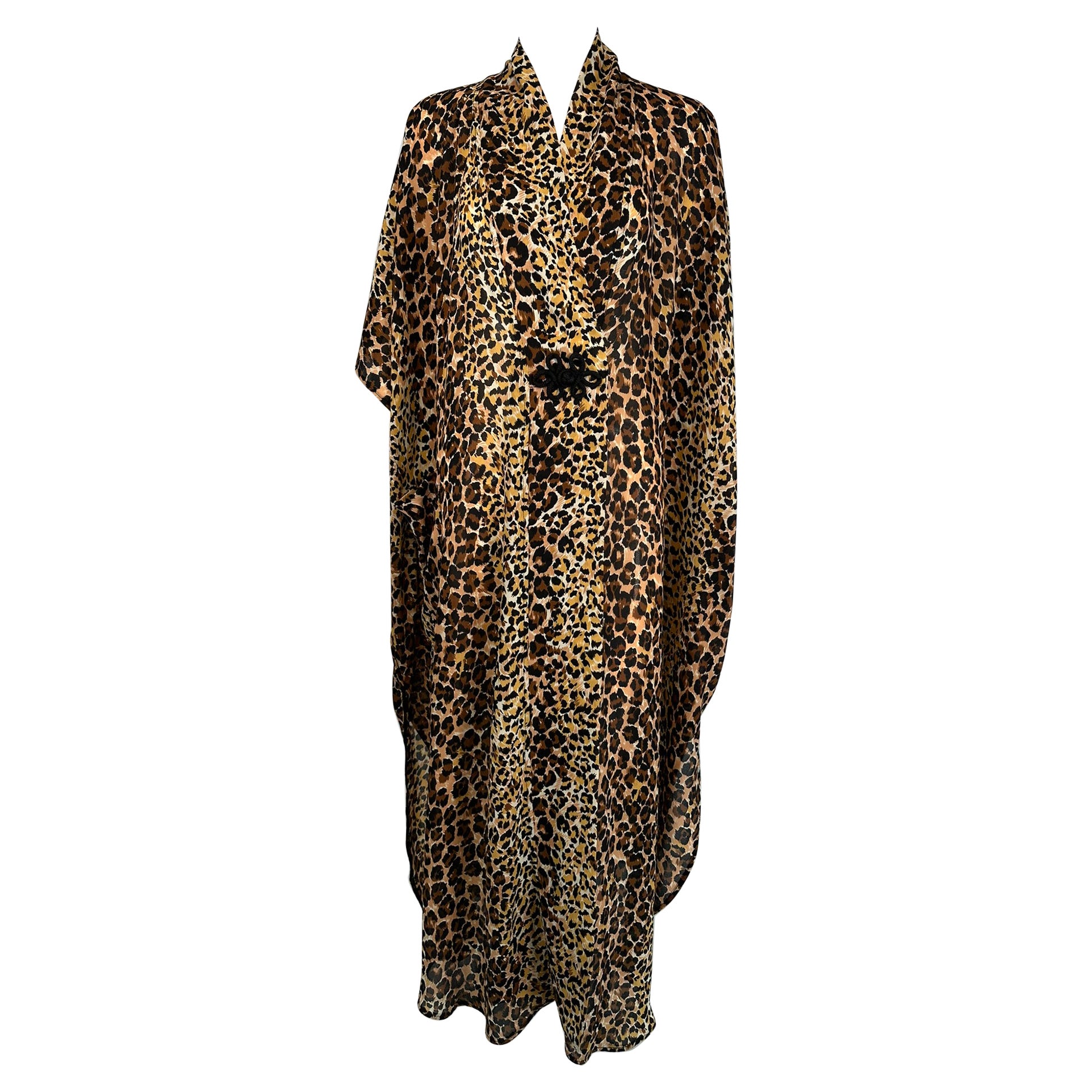 1960s Leopard Pint Crepe Caftan Robe by Marjorie Ellin Inc.  For Sale
