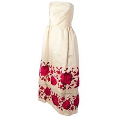 50s Silk Satin Tiered Strapless Gown 9
