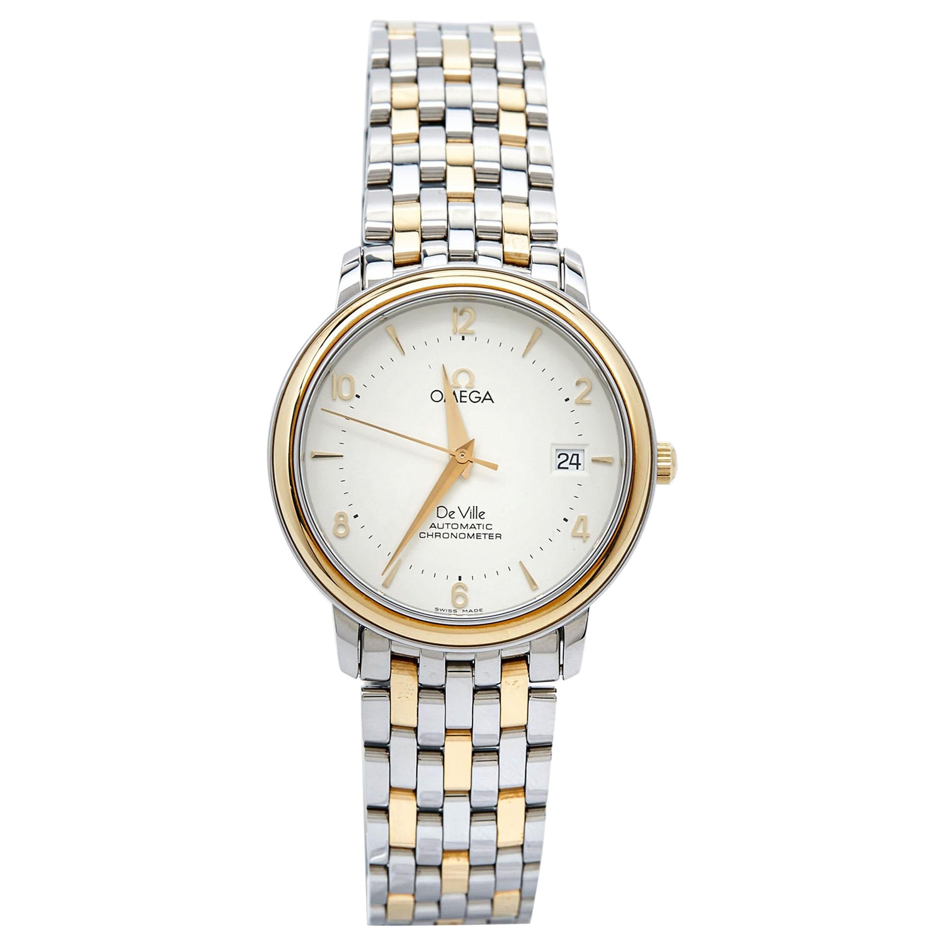 Omega Cream 18k Yellow Gold Stainless Steel De Ville Prestige 4312.21.00 Men's  For Sale