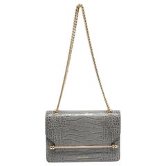 Strathberry Grey Croc Embossed Leather East/West Chain Bag
