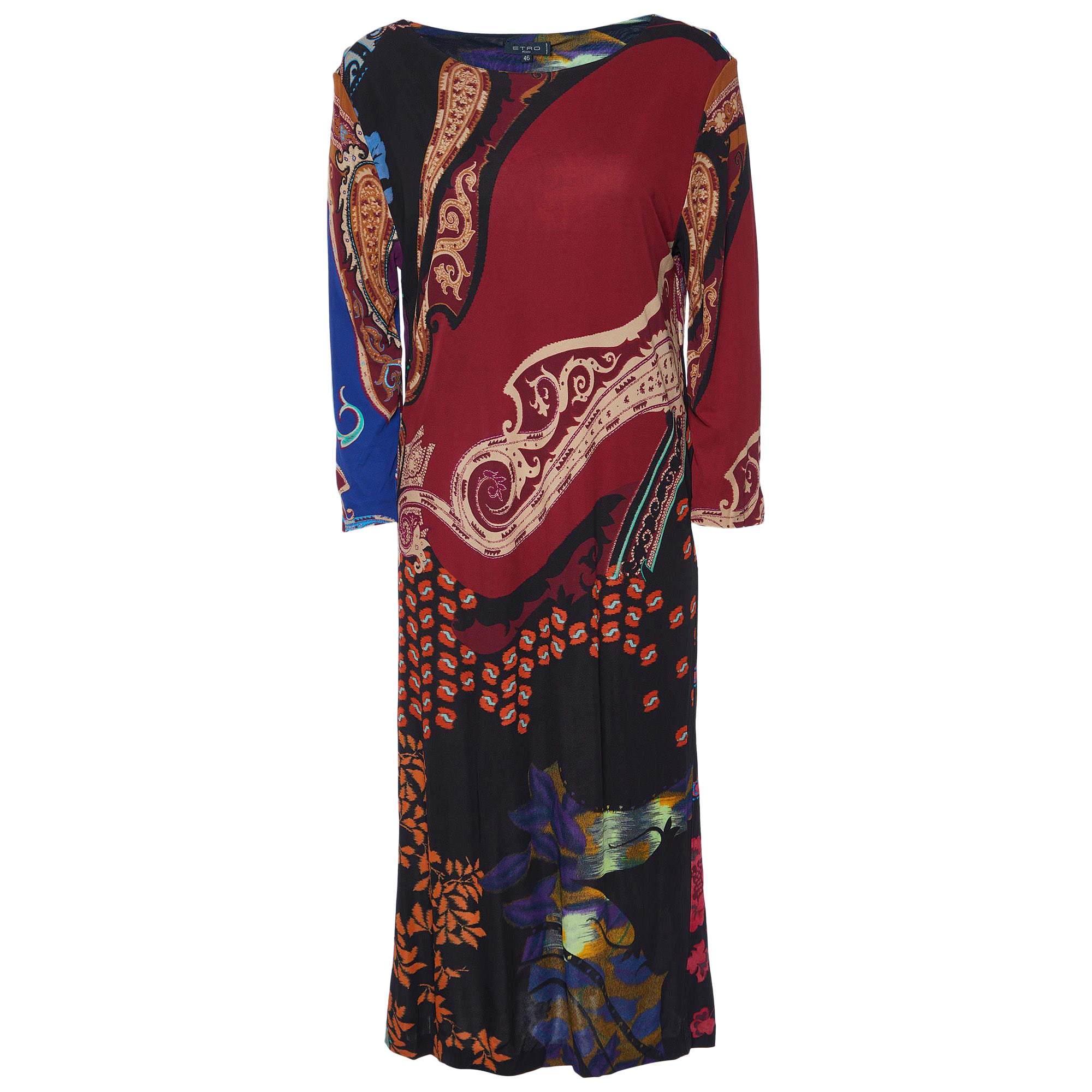 Etro Multicolor Paisley Print Georgette Knee-Length Dress L For Sale
