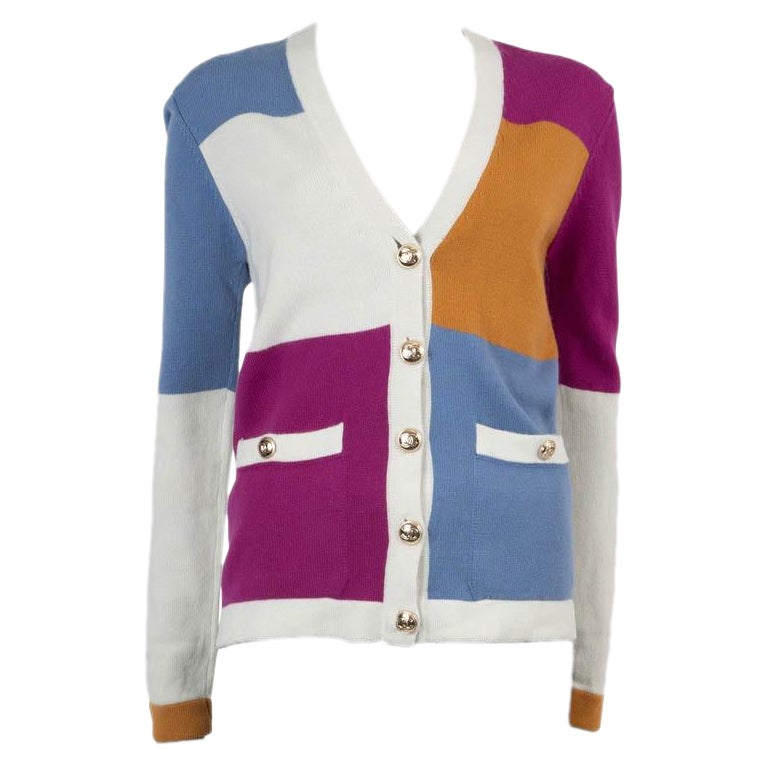 CHANEL multicolor cashmere 2020 20K COLORBLOCK Cardigan Sweater 36 XS For Sale