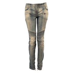 Balmain Blaue Stein gewaschene Biker Jeans Größe M