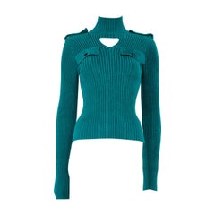 Pull Bottega Veneta turquoise à découpes en velours Taille S