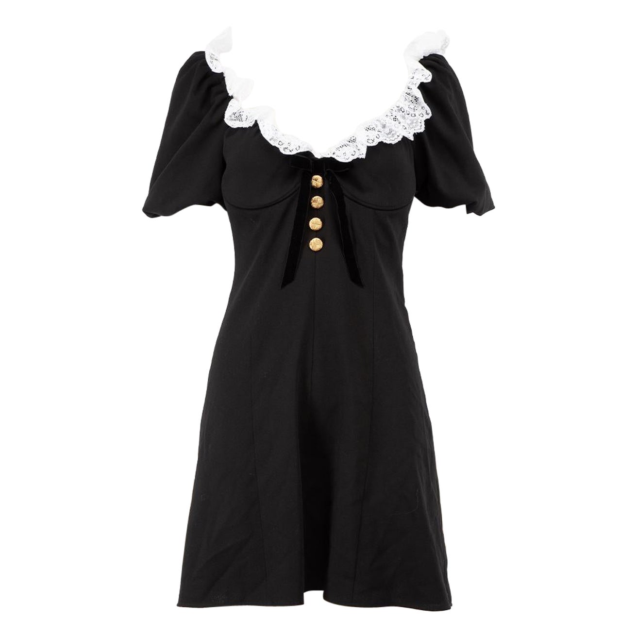 Alessandra Rich Black Lace Trimmed Mini Dress Size M For Sale