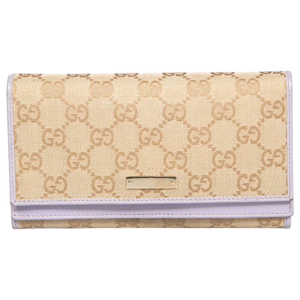 Gucci Beige GG Plus Monogram Joy Continental Flap Wallet For Sale