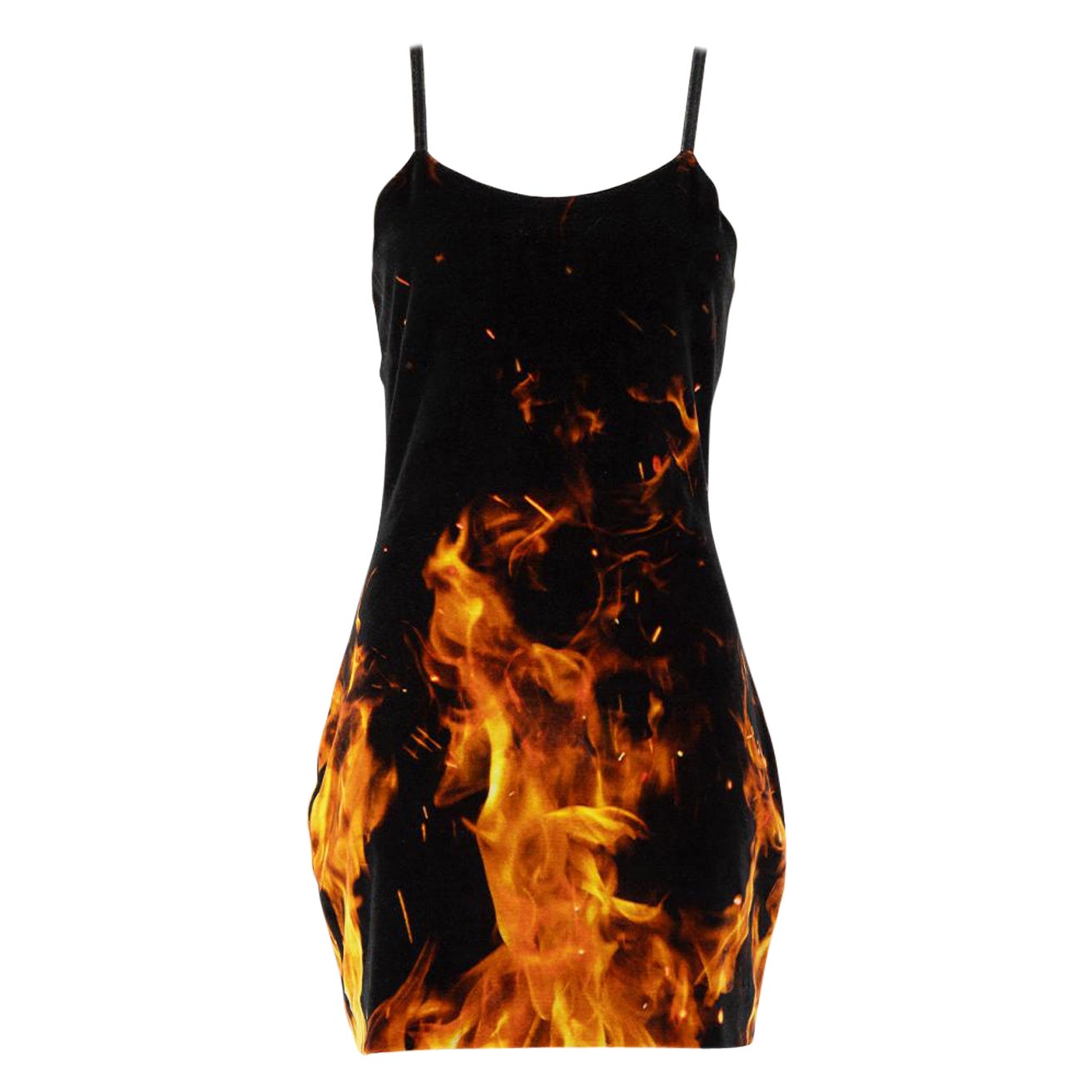 Balmain Black Flame Printed Mini Dress Size M For Sale