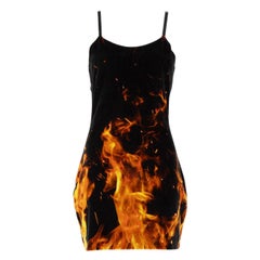 Used Balmain Black Flame Printed Mini Dress Size M