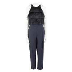 Used Brunello Cucinelli Navy Ostrich Feather Jumpsuit Size S
