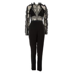 Self-Portrait Black Sheer Lace Panel Jumpsuit Taille M