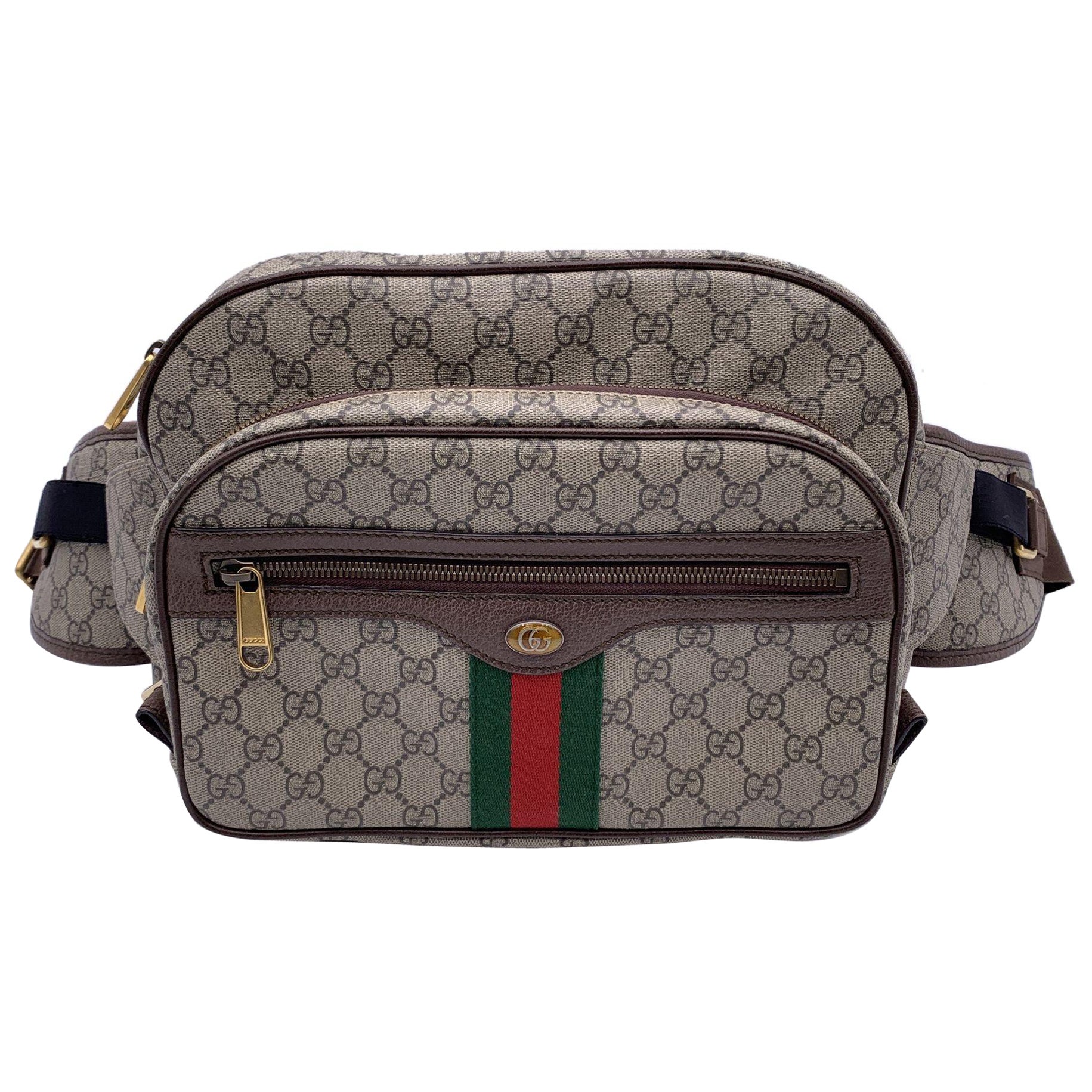 Gucci Beige GG Supreme Canvas Leather Ophidia Large Waist Bag en vente