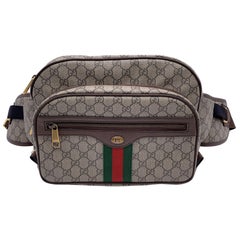 Vintage Gucci Beige GG Supreme Canvas Leather Ophidia Large Waist Bag
