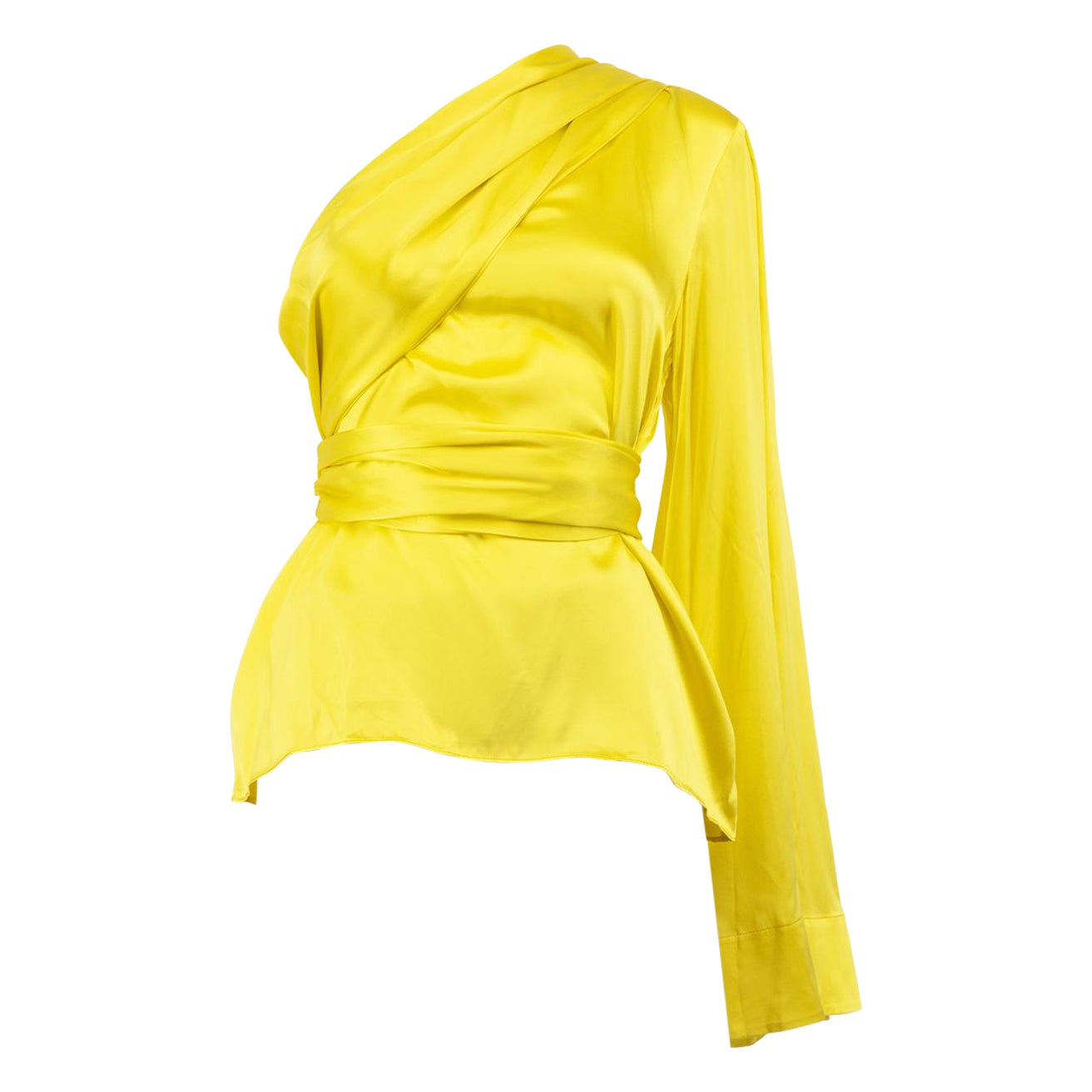 Solace London Yellow Silk One Shoulder Top Size S For Sale