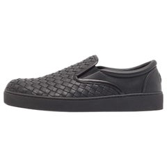 Bottega Veneta Schwarz Intrecciato Leder Slip On Turnschuhe Größe 40