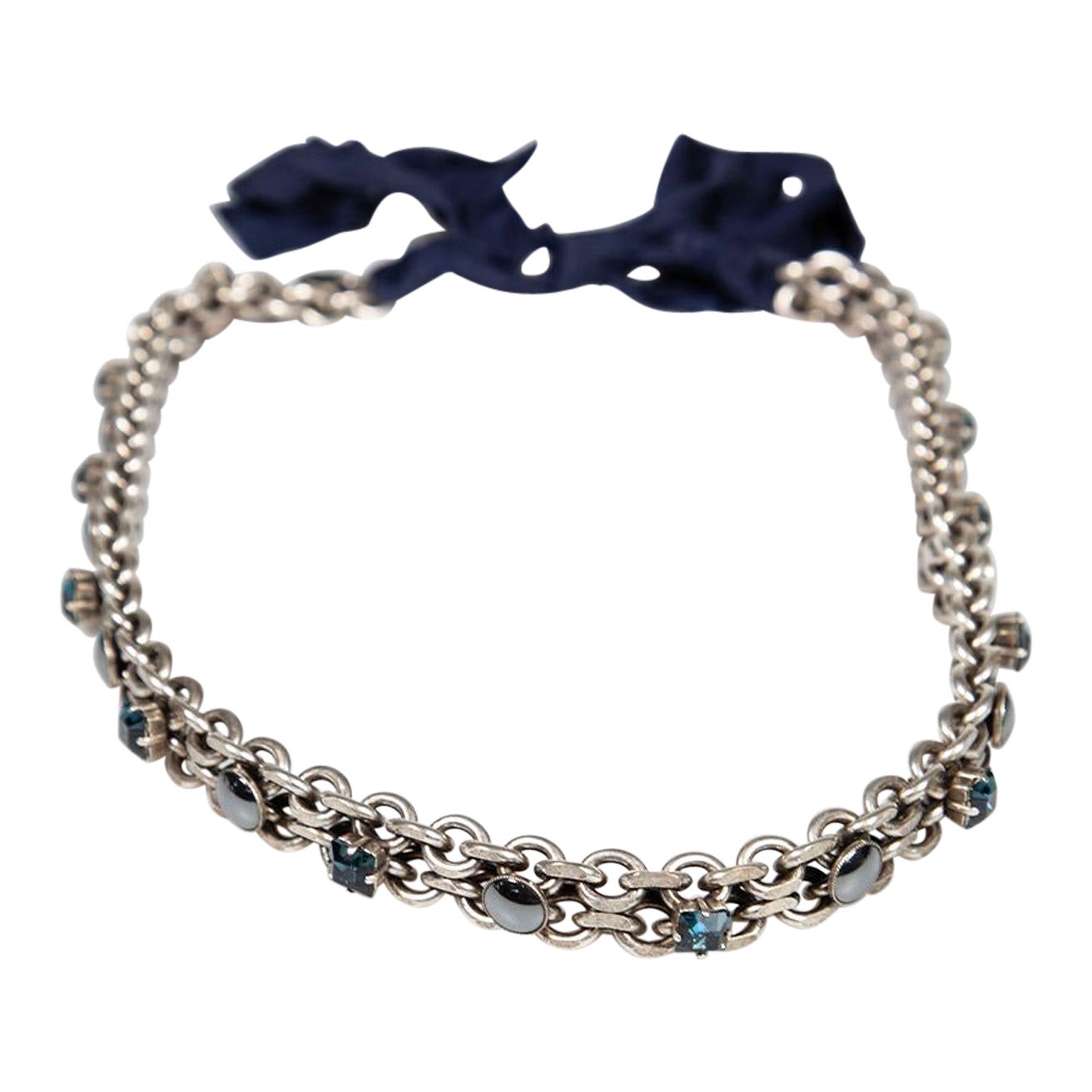 Lanvin Silver Chain Crystal Tie Belt For Sale