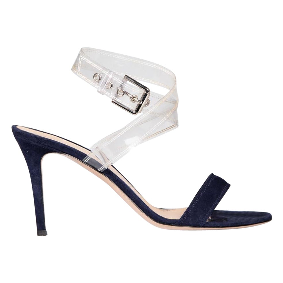 Gianvito Rossi Navy Suede PVC Strap Sandals Size IT 41 For Sale