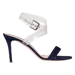 Gianvito Rossi Navy Suede PVC Strap Sandals Size IT 41