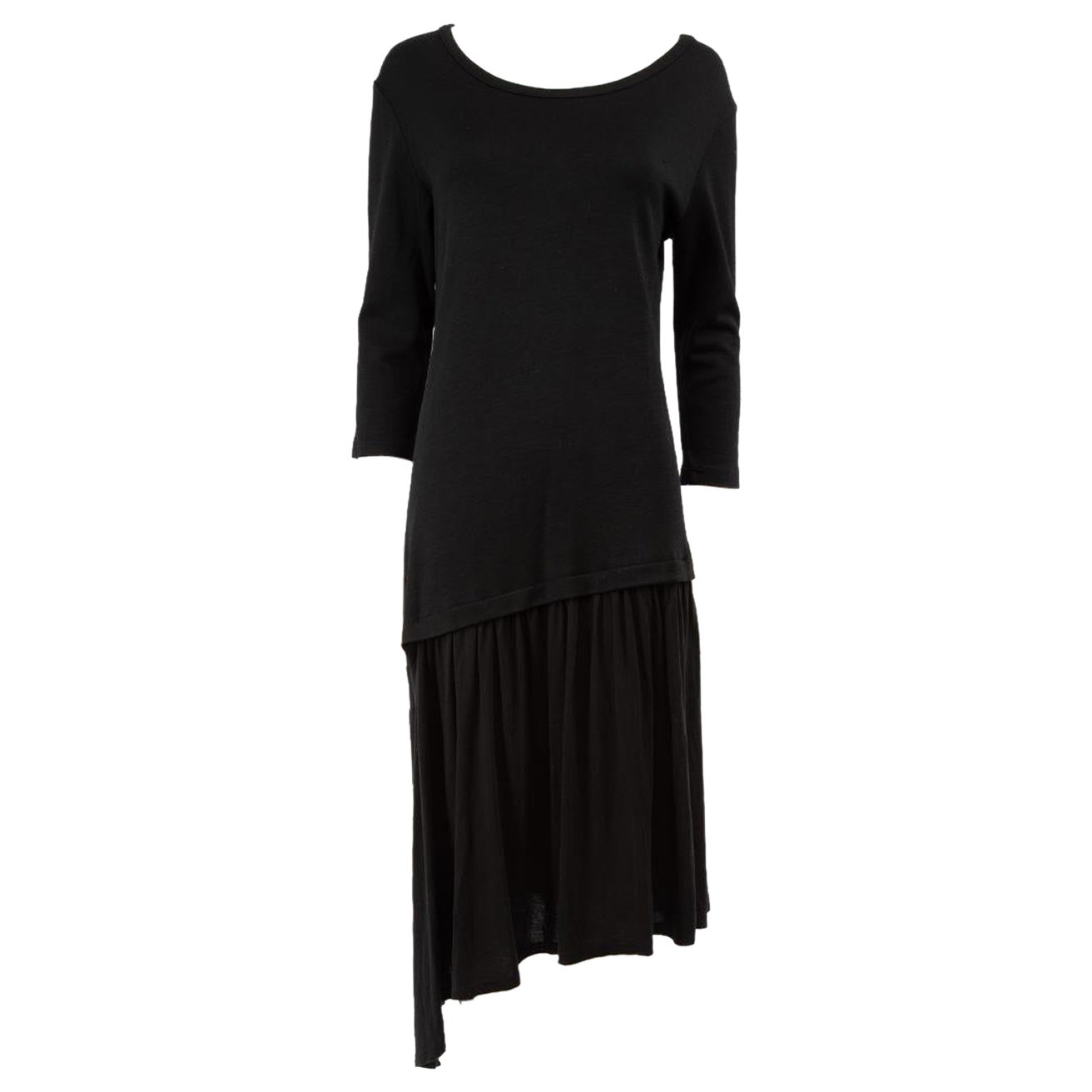 Yohji Yamamoto Y's by Yohji Yamamoto Black Wool Ruffle Accent Midi Dress Size S For Sale