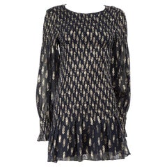 LoveShackFancy Navy Metallic Jacquard Mini Dress Size S