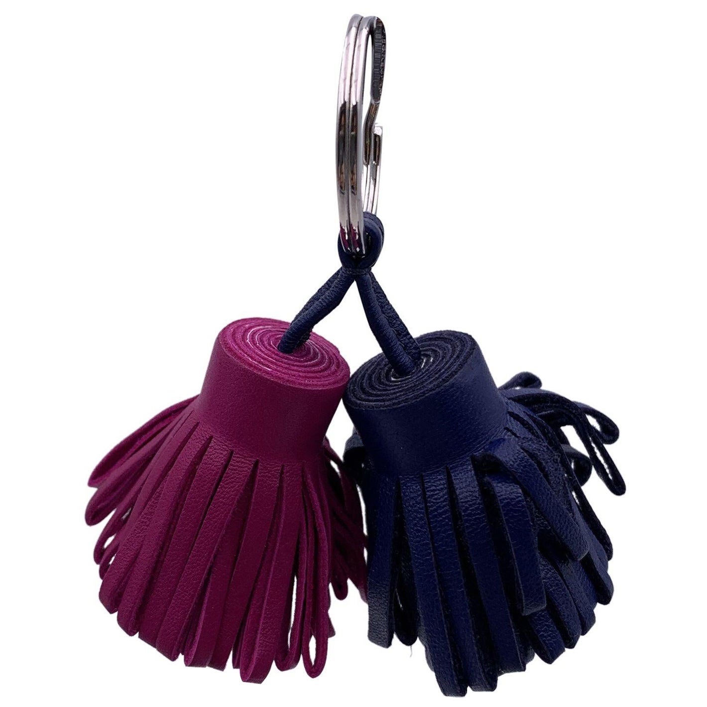 Hermes Blue and Purple Leather Carmen Uno-Dos Key Ring For Sale