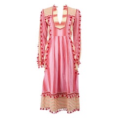 Dodo Bar Or Pink Striped Tassel V Neck Midi Dress Size M