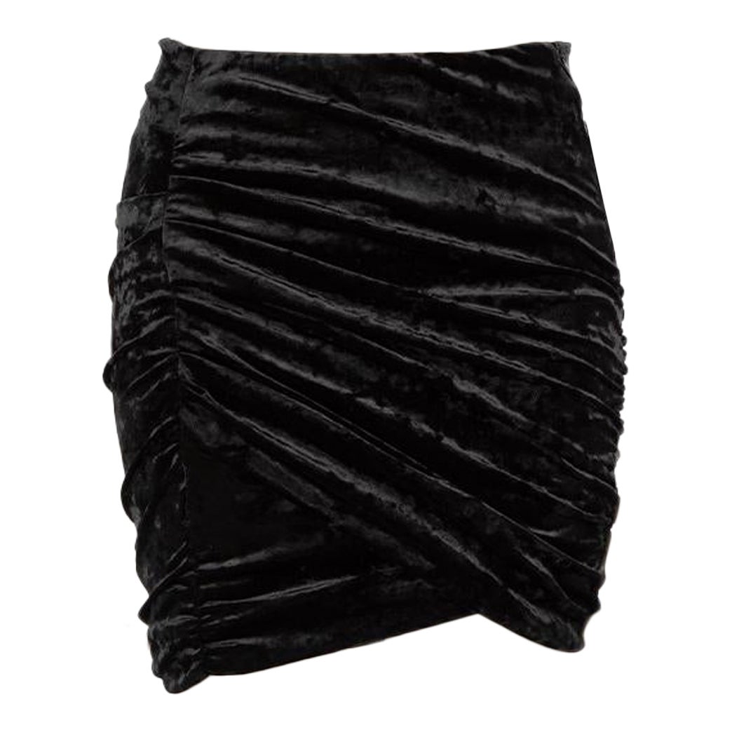 Isabel Marant Black Velvet Ruched Mini Skirt Size S For Sale