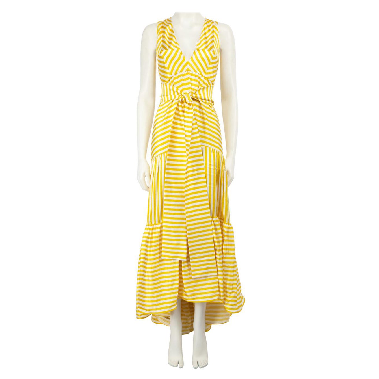 Silvia Tcherassi Yellow V Neck Striped Maxi Dress Size S For Sale