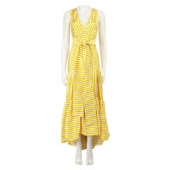 Silvia Tcherassi Yellow V Neck Striped Maxi Dress Size S