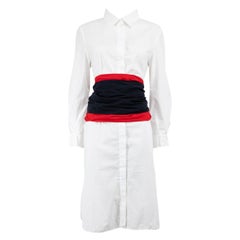 Carolina Herrera White Two-Tone Belted Shirt Dress Size XL