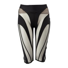 Mugler Schwarze Biker Shorts aus Netzgeflecht mit Paneelen Größe M