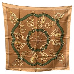 Hermes Used Tan Silk Scarf Profile Selliere 1974 Maurice Guillemot