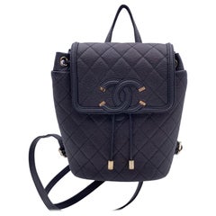 Chanel Black Quilted Caviar Leather CC Filigree Small Backpack Bag