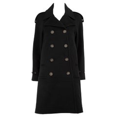 Chanel - Manteau croisé boutonné en laine noire, taille XS