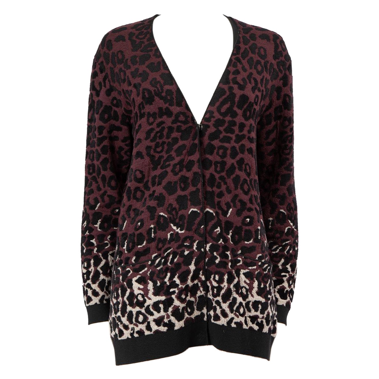 Cardigan Lanvin violet en laine jacquard léopard taille M en vente
