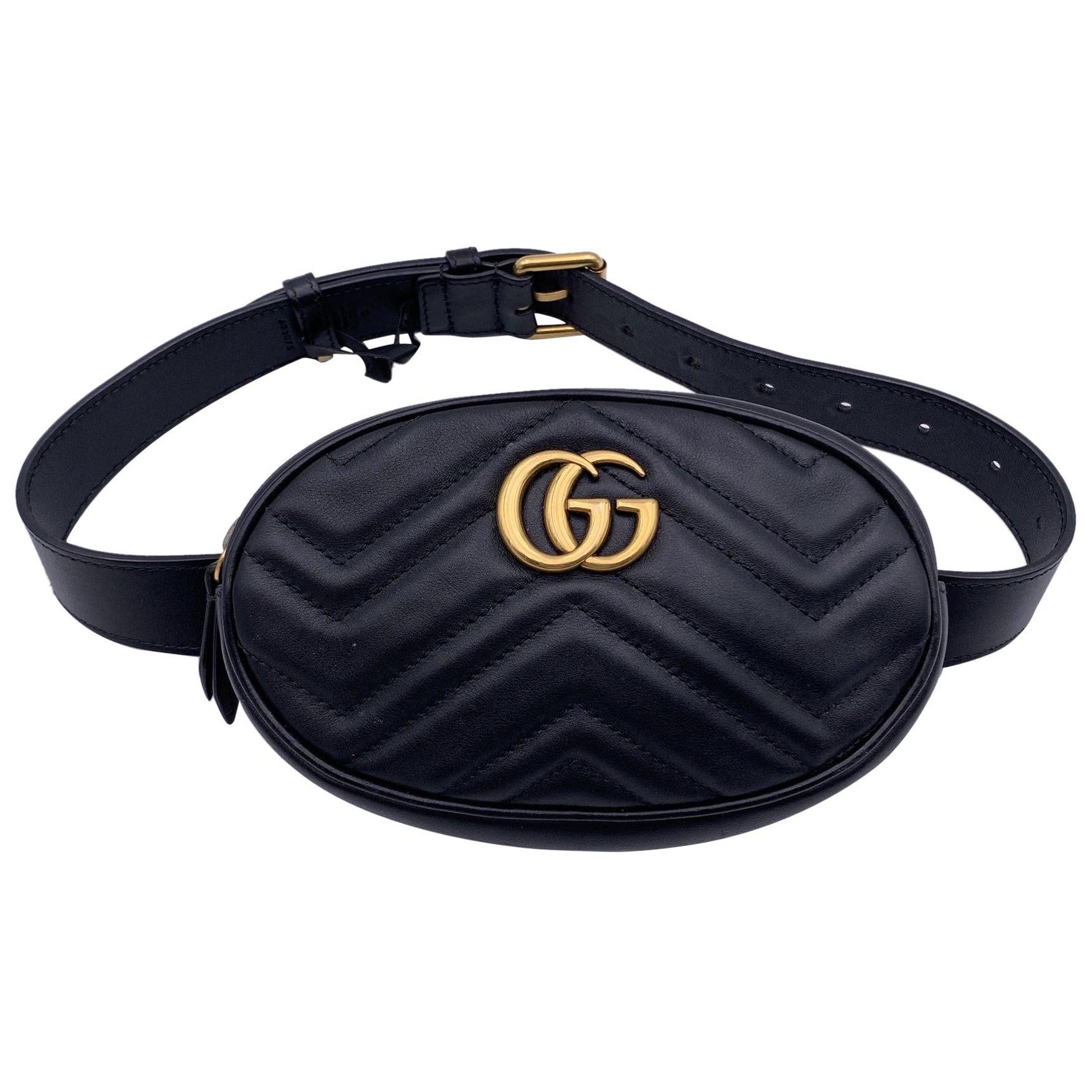 Gucci Sac de ceinture Marmont GG en cuir matelassé noir Taille 65/26 en vente