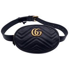 Used Gucci Black Quilted Leather Marmont GG Belt Waist Bag Size 65/26