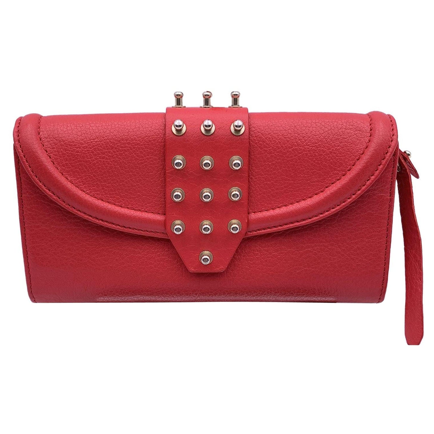 McQ Alexander McQueen Red Leather Studded Continental Wallet For Sale